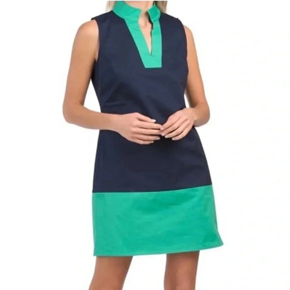 Sail To Sable colorblock shift dress stretch cotton navy  sleeveless XS - Picture 1 of 7